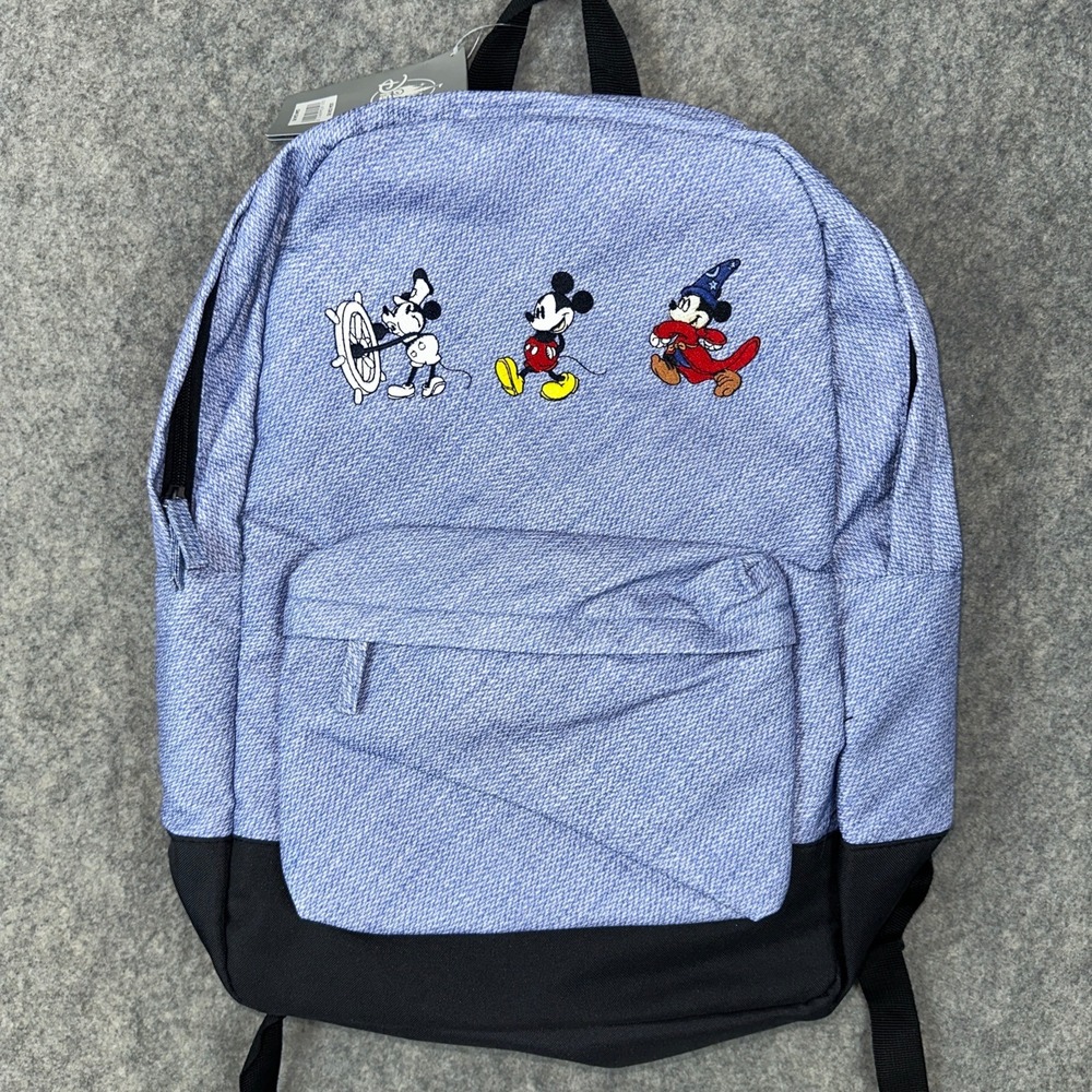 Disney Backpack Blue Mickey Mouse Through The Years Embroidered Bag